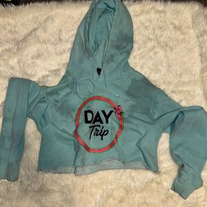 Teal 'Day Trip' Cropped Hoodie blue tie-dye
